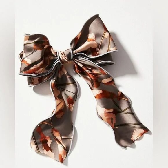 NEW Anthropologie Copper & Gray Silk Bow Hair Clip - Picture 1 of 2